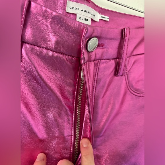 Good American Metallic Pink Good Icon Faux Leather Pants Size 28 - Picture 11 of 16
